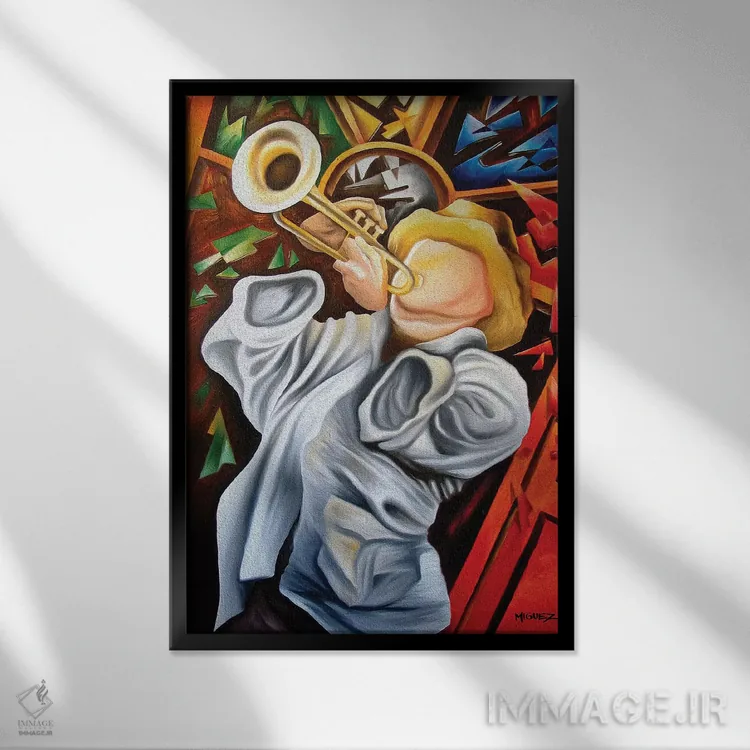 تابلو دکوراتیو ترومپت اثر دیکسی میگز - نمای قابدار مشکی