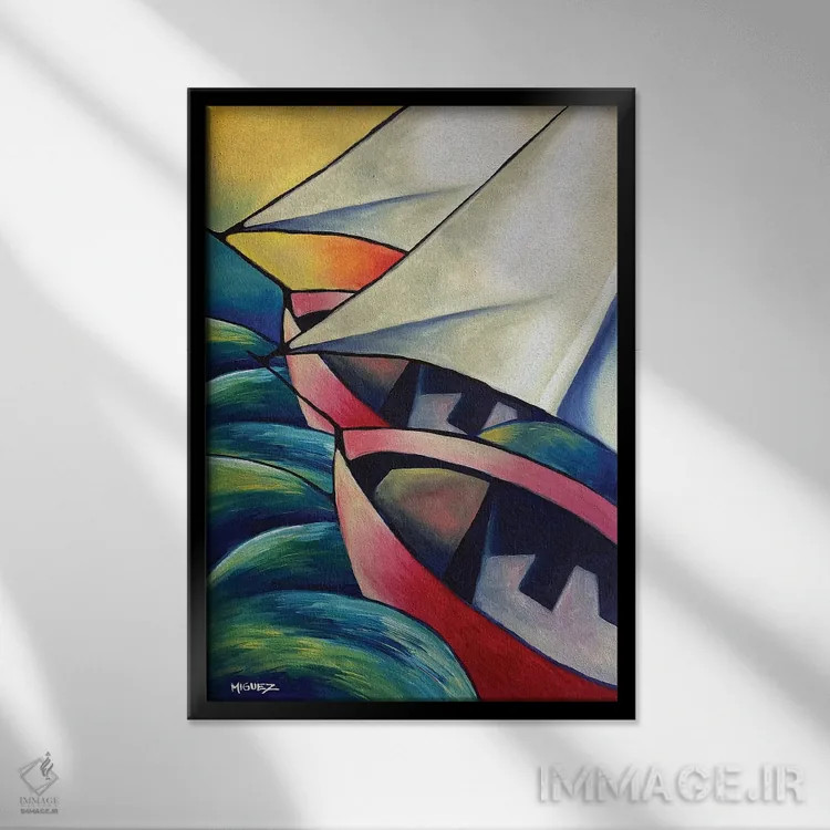 تابلو دکوراتیو قایق ها اثر دیکسی میگز - نمای قابدار مشکی