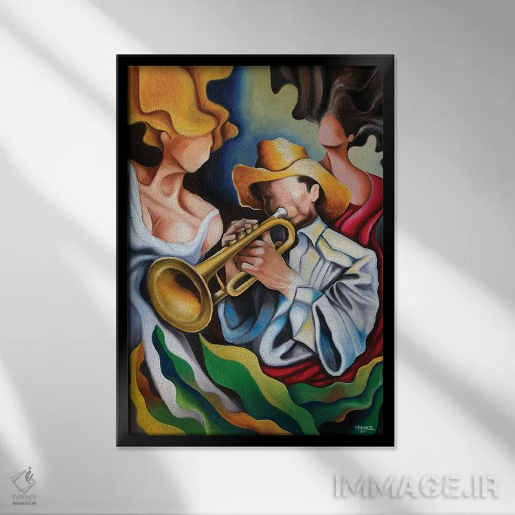 تابلو دکوراتیو الهه های ترومپت اثر دیکسی میگز - نمای قابدار مشکی