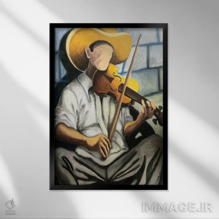 تابلو دکوراتیو نوازنده ویولن اثر دیکسی میگز - نمای قابدار مشکی