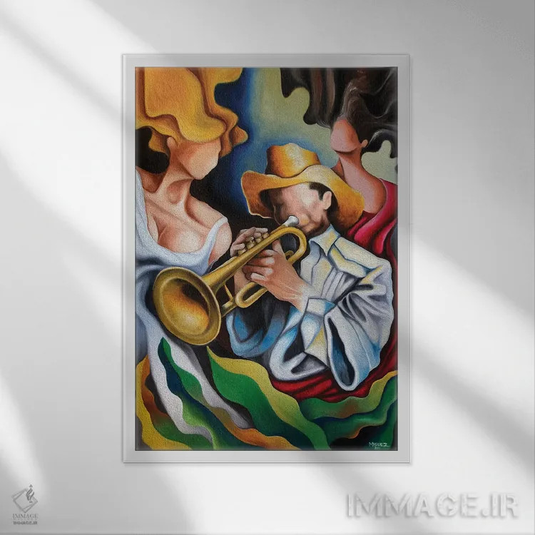 تابلو دکوراتیو الهه های ترومپت اثر دیکسی میگز - نمای قابدار سفید