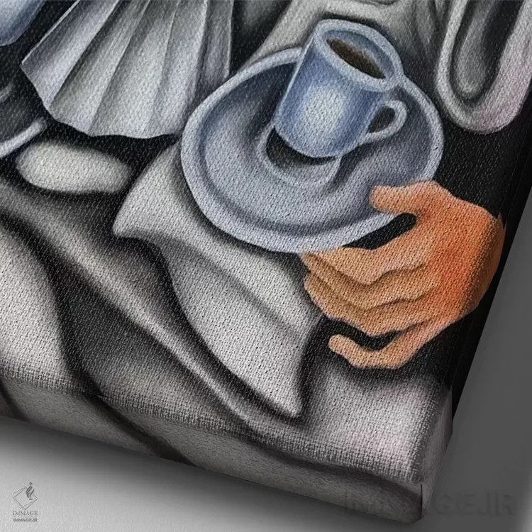 تابلو دکوراتیو قهوه و قهوه ساز اثر دیکسی میگز - نمای نزدیک بافت بوم