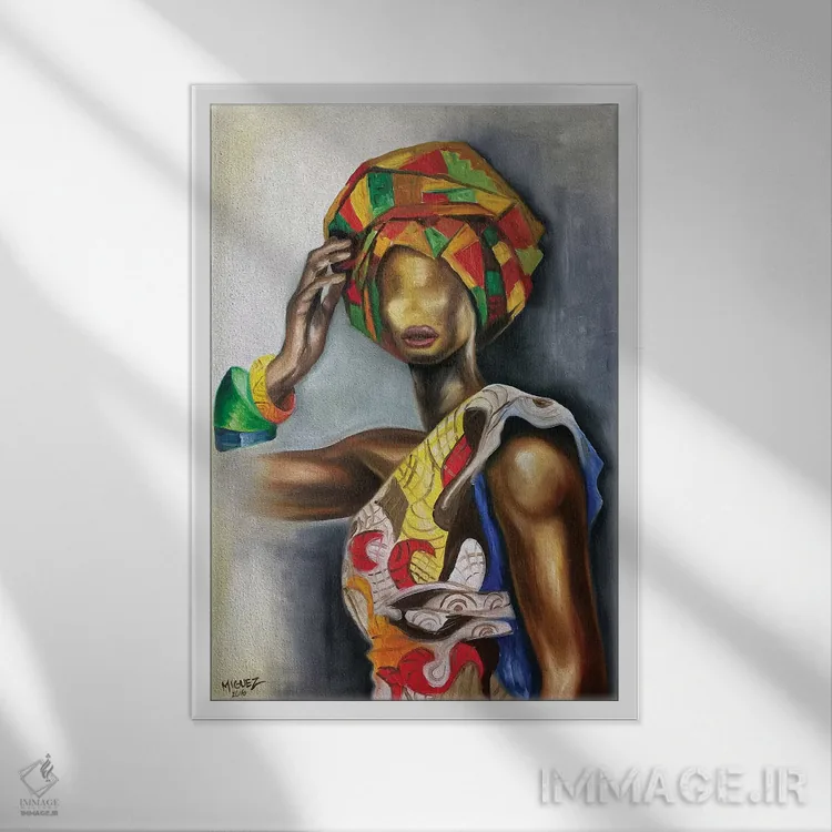 تابلو دکوراتیو زن آفریقایی-کوبایی اثر دیکسی میگز - نمای قابدار سفید