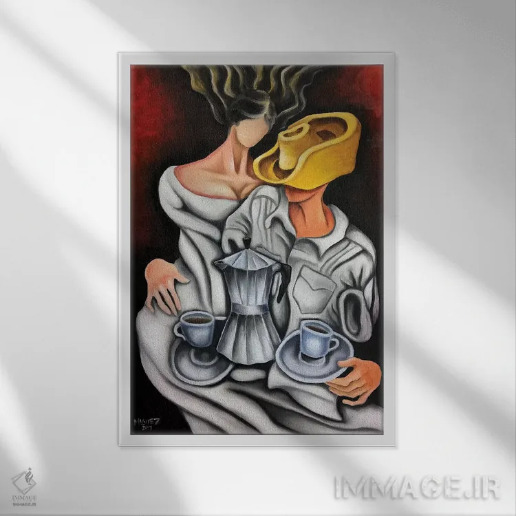 تابلو دکوراتیو قهوه و قهوه ساز اثر دیکسی میگز - نمای قابدار سفید