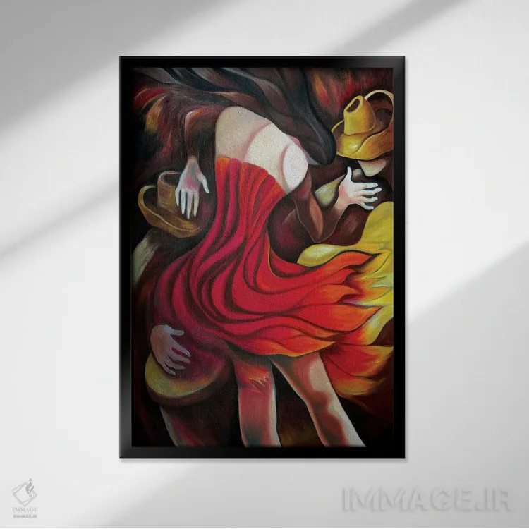 تابلو دکوراتیو رومبای آتشین اثر دیکسی میگز - نمای قابدار مشکی