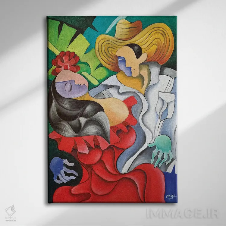 تابلو دکوراتیو عشق انتزاعی در روستا اثر دیکسی میگز - نمای روبهرو روی دیوار