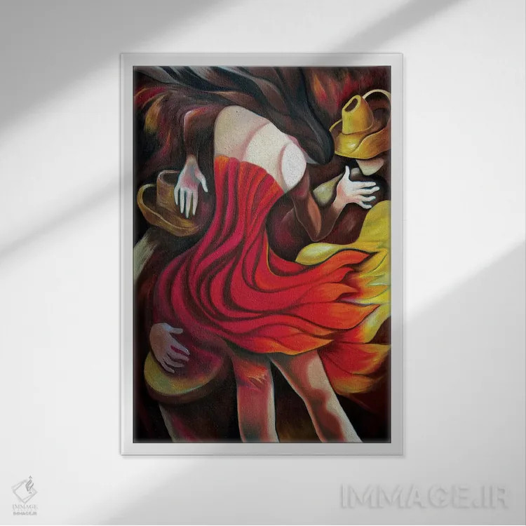 تابلو دکوراتیو رومبای آتشین اثر دیکسی میگز - نمای قابدار سفید