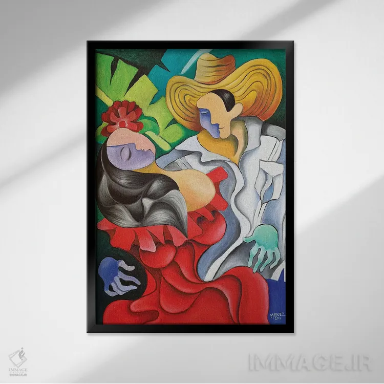 تابلو دکوراتیو عشق انتزاعی در روستا اثر دیکسی میگز - نمای قابدار مشکی