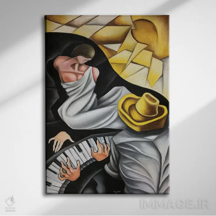 تابلو دکوراتیو الهه الهام پیانیست اثر دیکسی میگز - نمای روبهرو روی دیوار