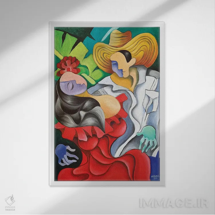 تابلو دکوراتیو عشق انتزاعی در روستا اثر دیکسی میگز - نمای قابدار سفید