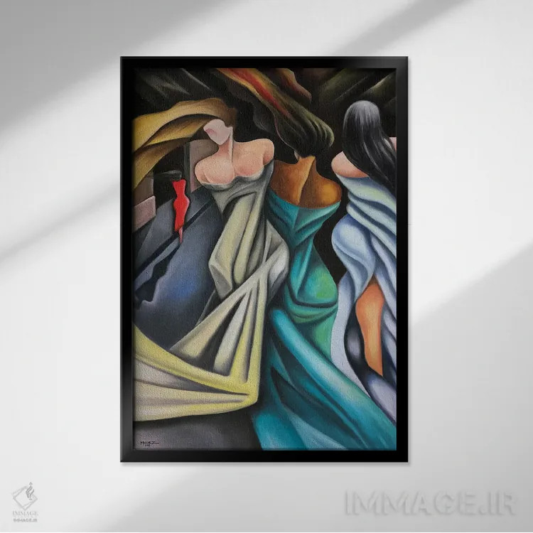 تابلو دکوراتیو لباس قرمز اثر دیکسی میگز - نمای قابدار مشکی