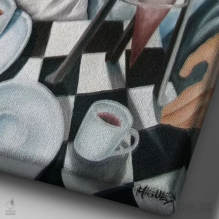 تابلو دکوراتیو قهوه برای دو نفر اثر دیکسی میگز - نمای نزدیک بافت بوم