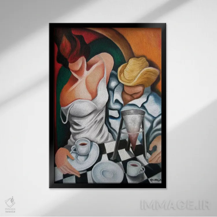 تابلو دکوراتیو قهوه برای دو نفر اثر دیکسی میگز - نمای قابدار مشکی