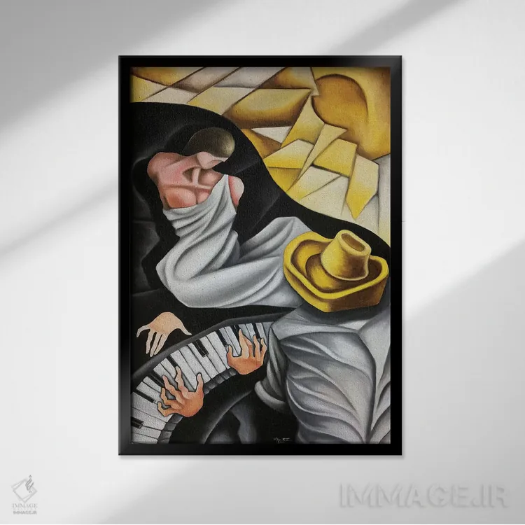تابلو دکوراتیو الهه الهام پیانیست اثر دیکسی میگز - نمای قابدار مشکی