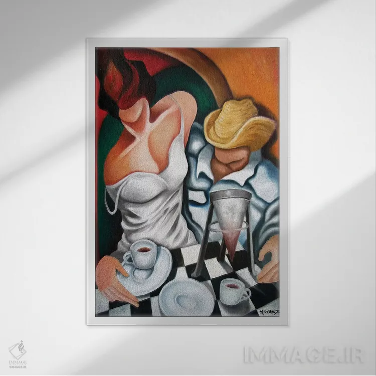 تابلو دکوراتیو قهوه برای دو نفر اثر دیکسی میگز - نمای قابدار سفید