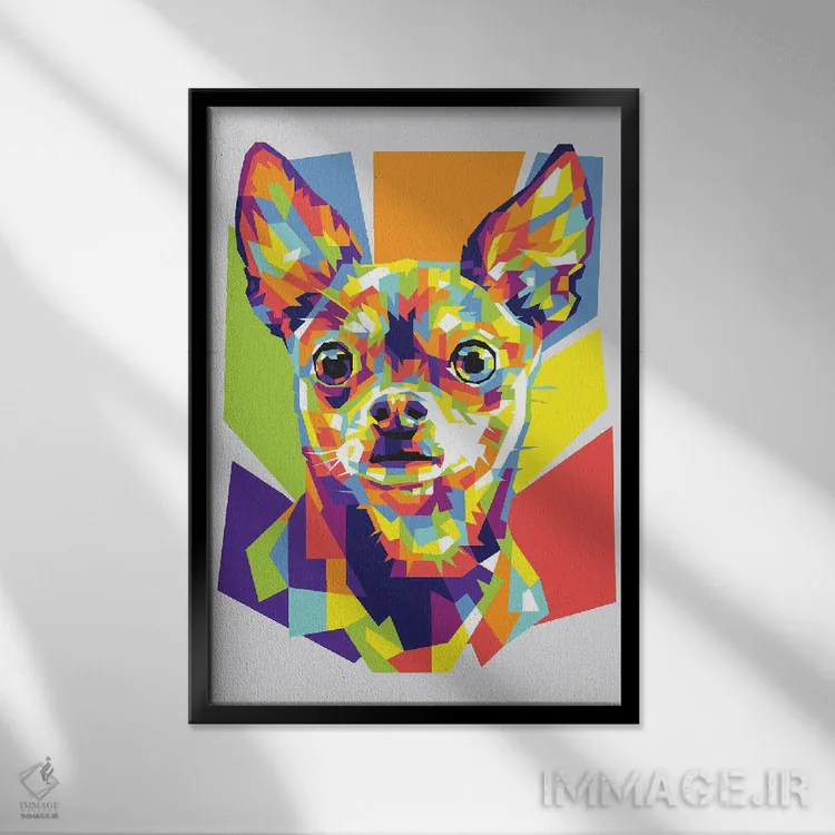 تابلو دکوراتیو چیهواوا اثر دایات بانگای - نمای قابدار مشکی