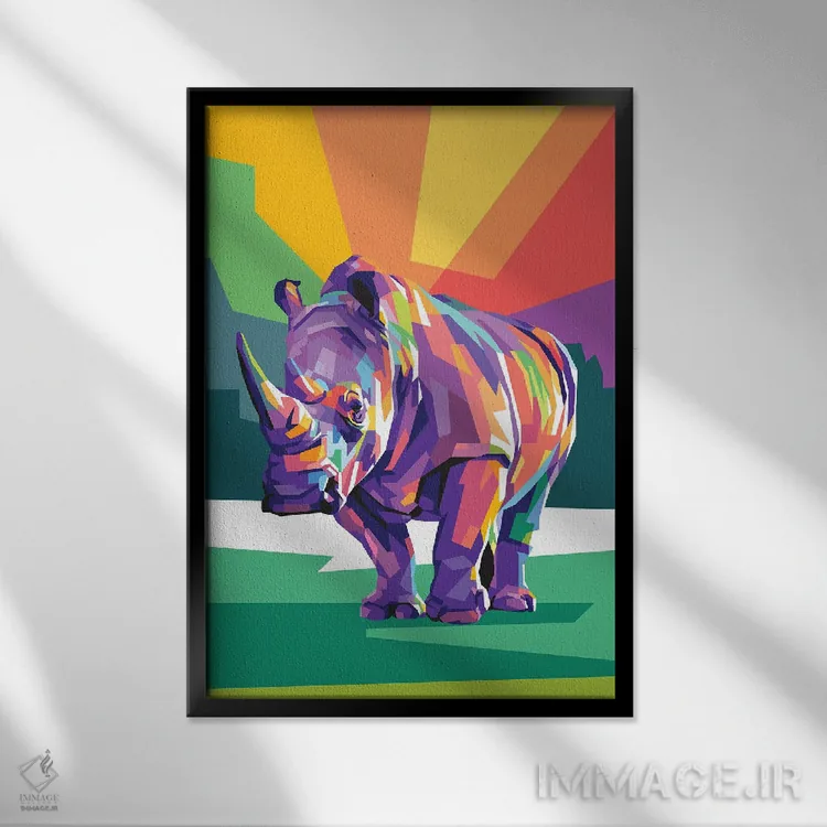 تابلو دکوراتیو کرگدن اثر دایات بانگای - نمای قابدار مشکی