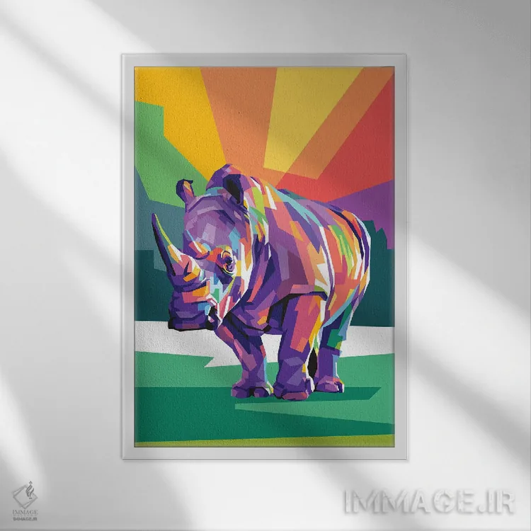 تابلو دکوراتیو کرگدن اثر دایات بانگای - نمای قابدار سفید