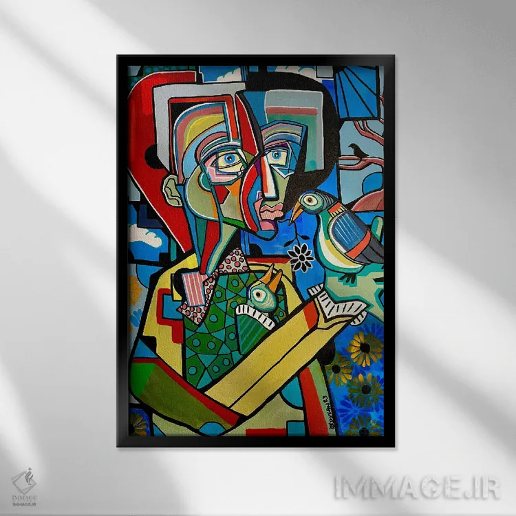 تابلو کلاسیک کبوتر با کبوتر، باز با باز اثر دیلان گیل - نمای قابدار مشکی