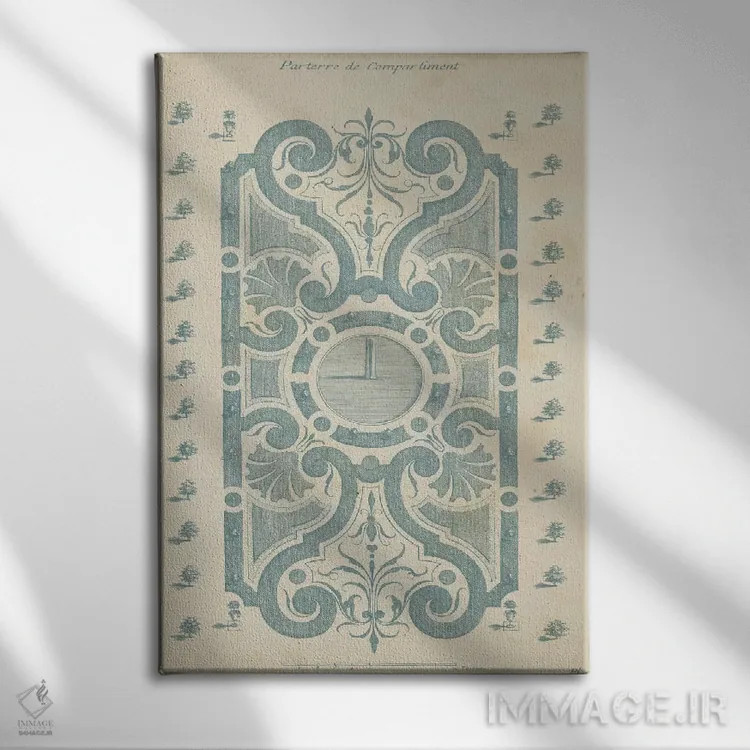 تابلو دکوراتیو طراحی باغ در آبی ۱ اثر دزالیه دارژانویل - نمای روبهرو روی دیوار