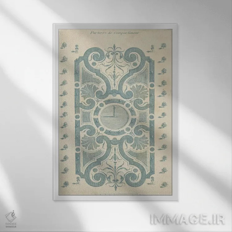 تابلو دکوراتیو طراحی باغ در آبی ۱ اثر دزالیه دارژانویل - نمای قابدار سفید
