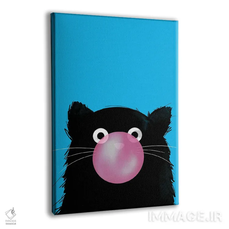 تابلو دکوراتیو گربه حباب شونده با آدامس اثر دوزال - نمای پرسپکتیو محصول