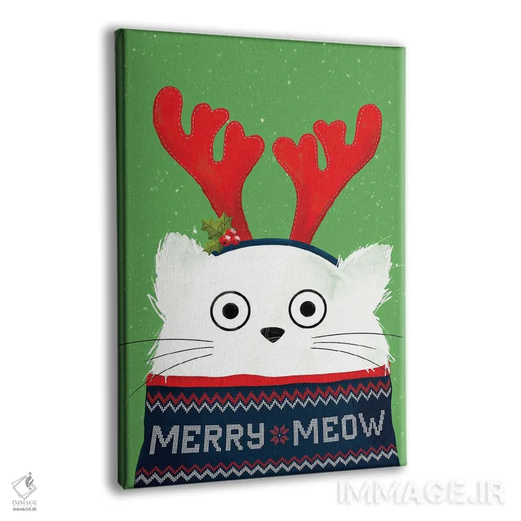 تابلو دکوراتیو گربه گوزن کریسمس اثر دوزال - نمای پرسپکتیو محصول