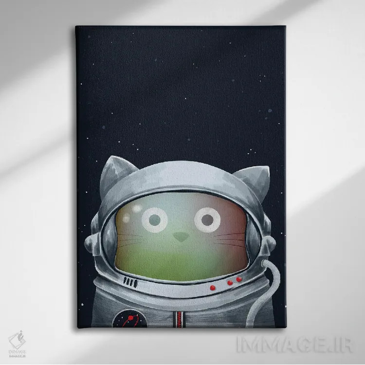 تابلو دکوراتیو گربه فضانورد اثر دوزال - نمای روبهرو روی دیوار
