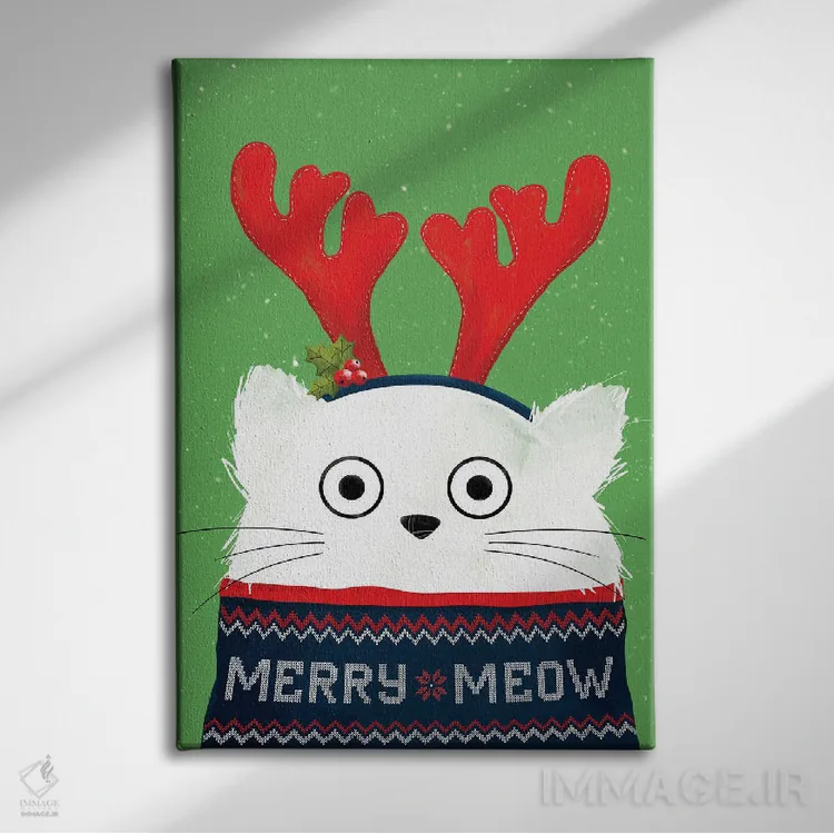 تابلو دکوراتیو گربه گوزن کریسمس اثر دوزال - نمای روبهرو روی دیوار