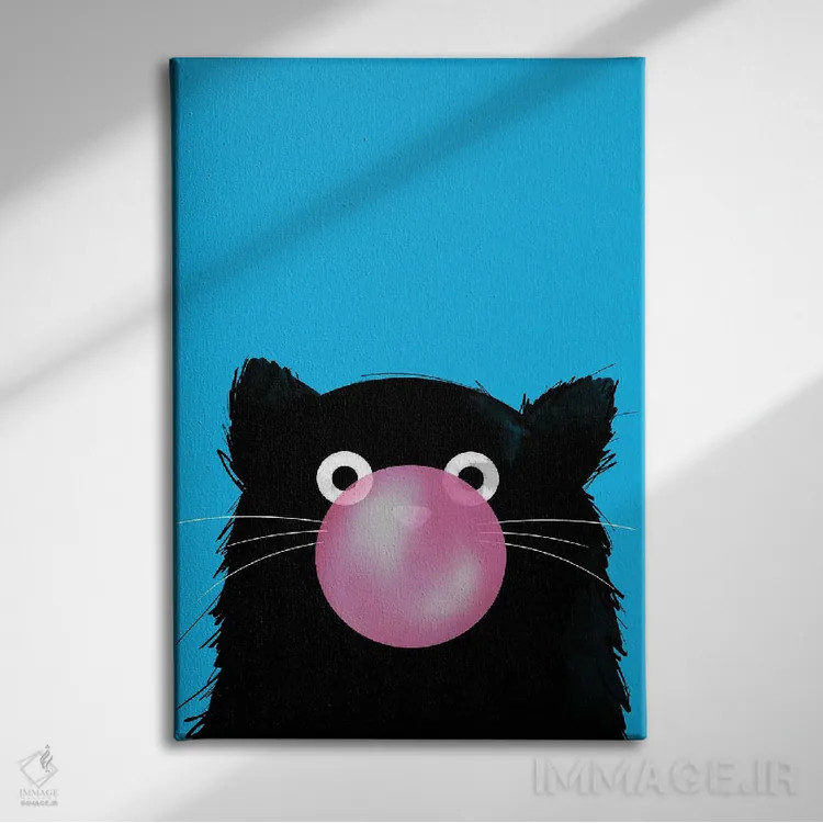 تابلو دکوراتیو گربه حباب شونده با آدامس اثر دوزال - نمای روبهرو روی دیوار