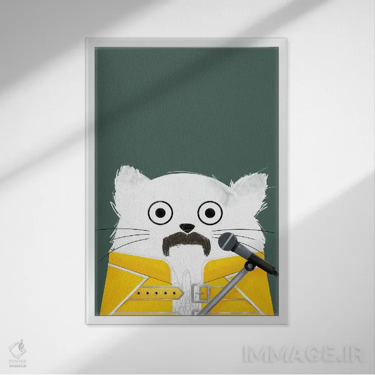 تابلو دکوراتیو گربه فردی اثر دوزال - نمای قابدار سفید