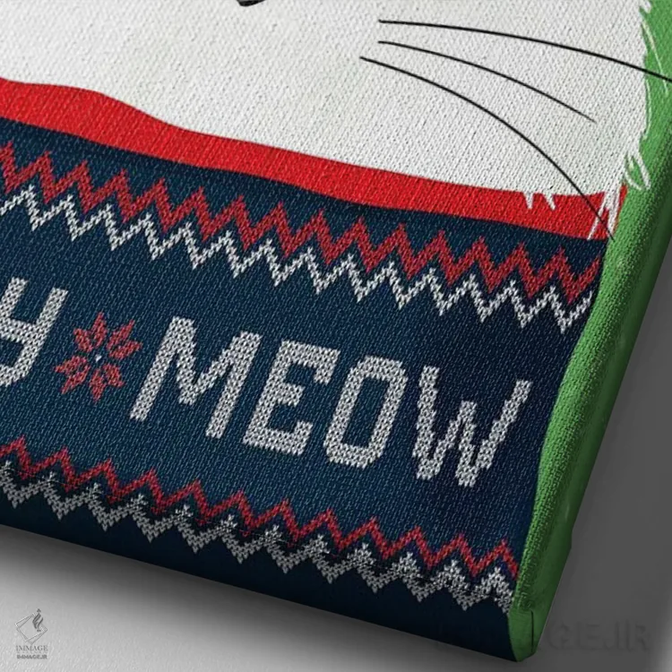 تابلو دکوراتیو گربه گوزن کریسمس اثر دوزال - نمای نزدیک بافت بوم