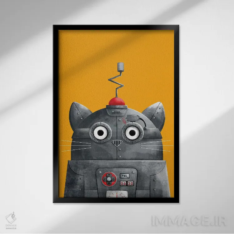 تابلو دکوراتیو گربه رباتی اثر دوزال - نمای قابدار مشکی