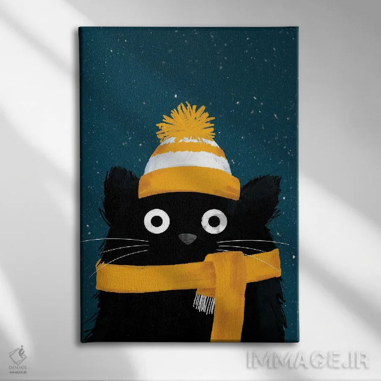 تابلو دکوراتیو گربه روز برفی زمستان اثر دوزال - نمای روبهرو روی دیوار