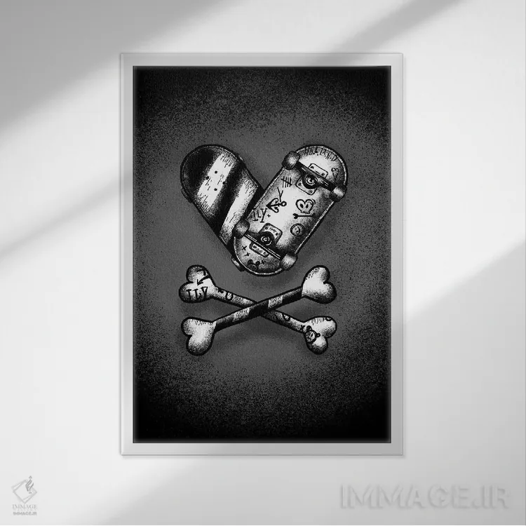 تابلو دکوراتیو من عاشق اسکیت سواری ام اثر دوزال - نمای قابدار سفید
