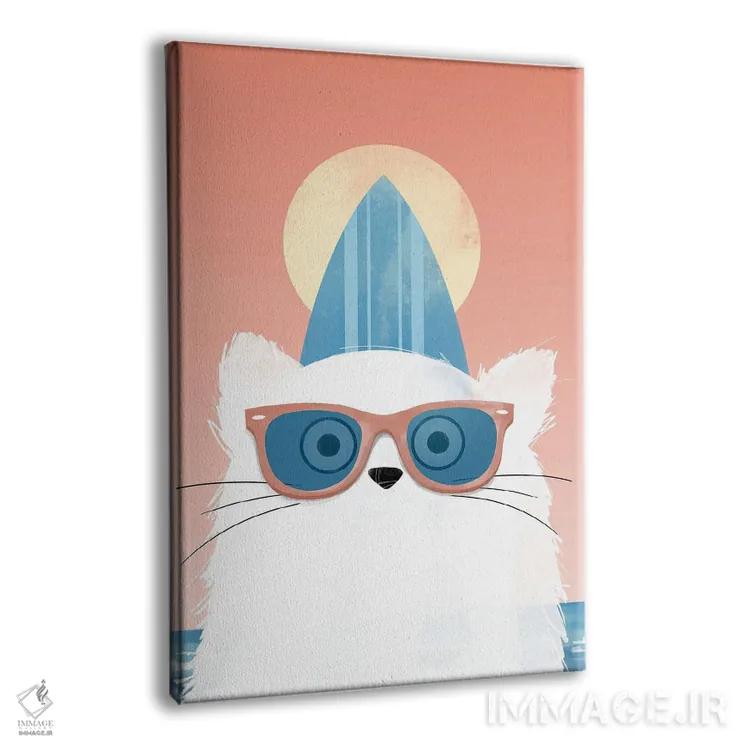 تابلو دکوراتیو گربه ساحل نشین موج سوار اثر دوزال - نمای پرسپکتیو محصول