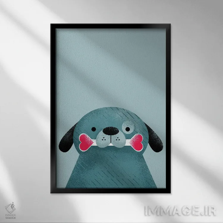 تابلو دکوراتیو سگ عاشق تو تا استخوان اثر دوزال - نمای قابدار مشکی