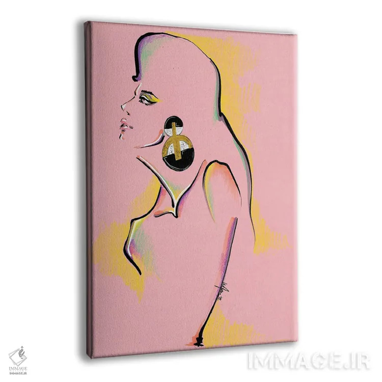 تابلو دکوراتیو کلاژ پرتره صورتی اثر الی عظیزیان - نمای پرسپکتیو محصول