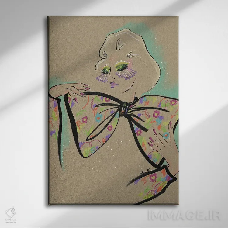 تابلو دکوراتیو نقش ها و پاپیون ها اثر الی عظیزیان - نمای روبهرو روی دیوار