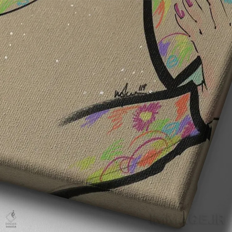 تابلو دکوراتیو نقش ها و پاپیون ها اثر الی عظیزیان - نمای نزدیک بافت بوم