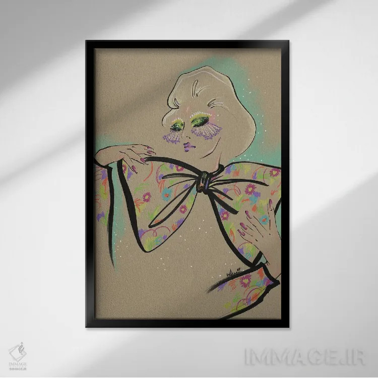 تابلو دکوراتیو نقش ها و پاپیون ها اثر الی عظیزیان - نمای قابدار مشکی
