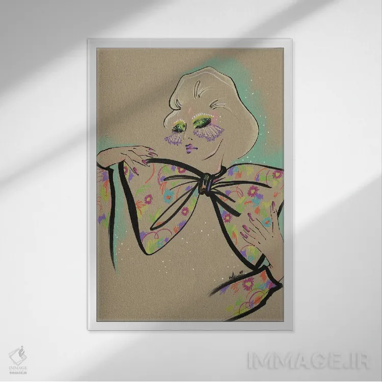 تابلو دکوراتیو نقش ها و پاپیون ها اثر الی عظیزیان - نمای قابدار سفید