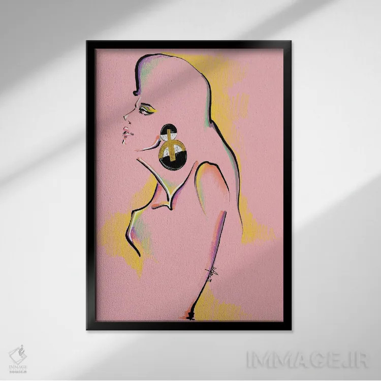 تابلو دکوراتیو کلاژ پرتره صورتی اثر الی عظیزیان - نمای قابدار مشکی