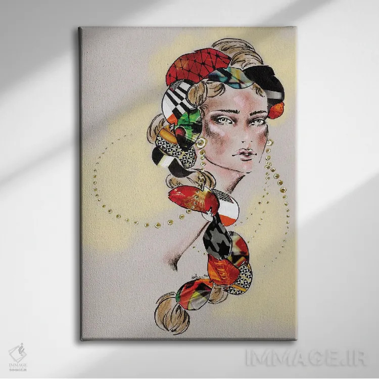 تابلو دکوراتیو بافته شده اثر الی عظیزیان - نمای روبهرو روی دیوار