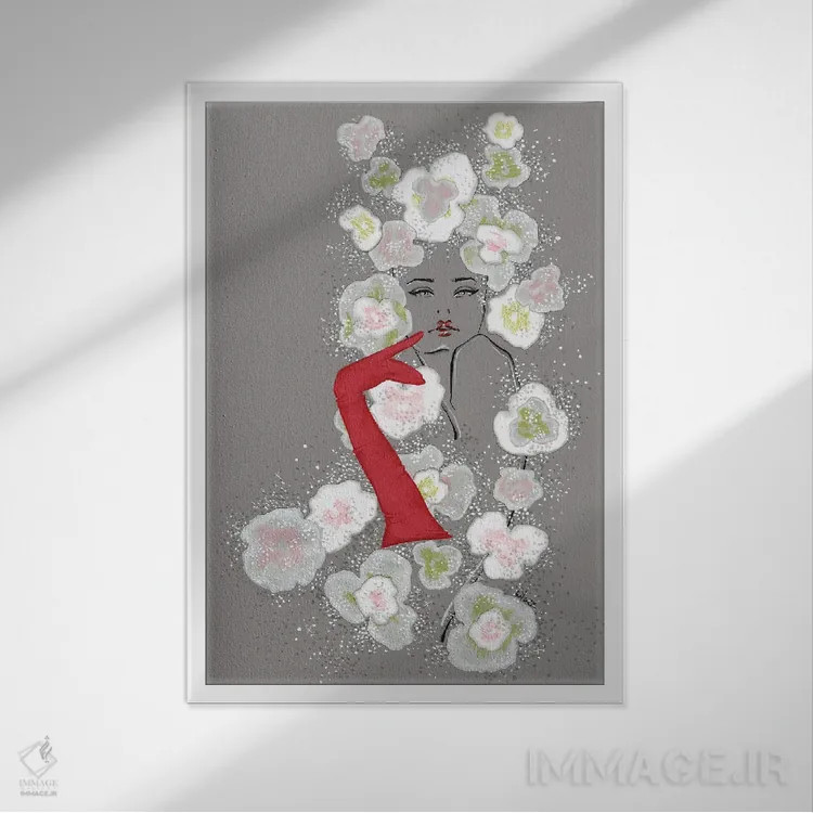 تابلو دکوراتیو گل های والنتینو هوت کوتور اثر الی عظیزیان - نمای قابدار سفید