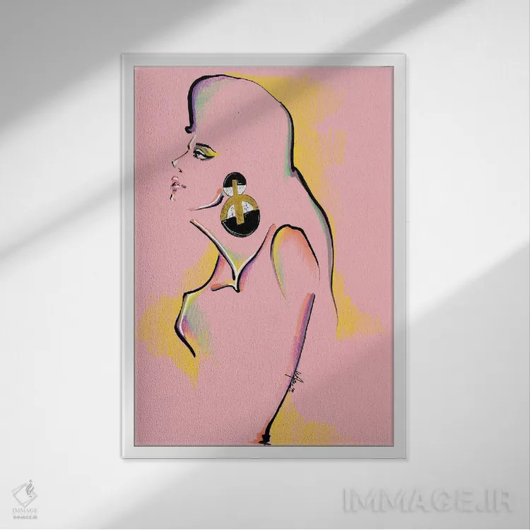 تابلو دکوراتیو کلاژ پرتره صورتی اثر الی عظیزیان - نمای قابدار سفید