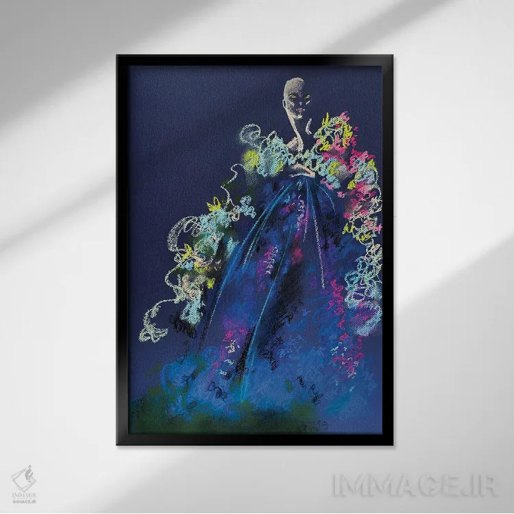 تابلو دکوراتیو گل های پاستلی بهاری اثر الی عظیزیان - نمای قابدار مشکی