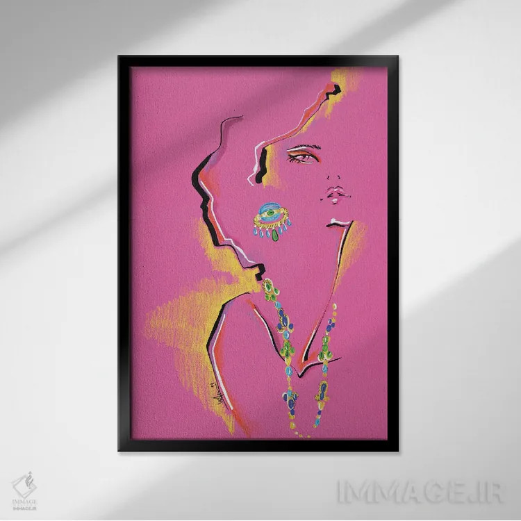 تابلو دکوراتیو کلاژ پرتره مجنتا اثر الی عظیزیان - نمای قابدار مشکی