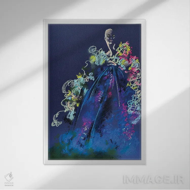 تابلو دکوراتیو گل های پاستلی بهاری اثر الی عظیزیان - نمای قابدار سفید