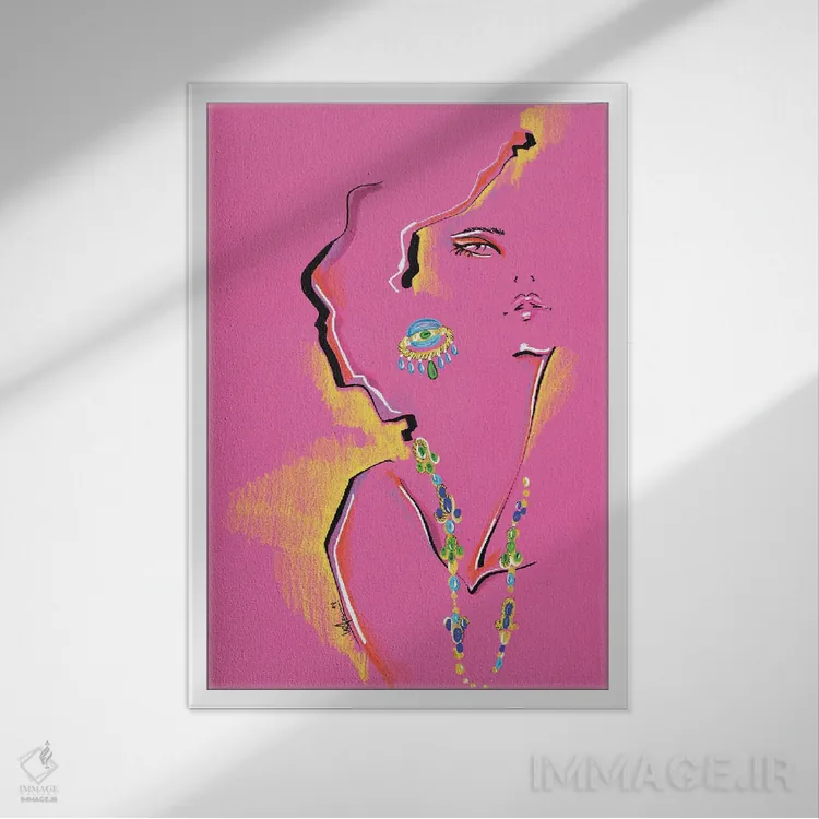 تابلو دکوراتیو کلاژ پرتره مجنتا اثر الی عظیزیان - نمای قابدار سفید